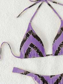 LUCKY HOLIDAY Fashionable Sexy Tie String Triangle Bikini Set - Purple - View 4