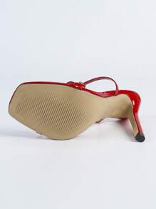 Jin Bei Qi Giày sandal cao gót mũi vuông bằng da bóng, quai chéo mắt cá chân, hở mũi, kiểu dáng thanh lịch, quyến rũ, thời trang dự tiệc, màu đỏ gợi cảm, phù hợp với trang phục mùa xuân hè. - Đỏ - Xem 8