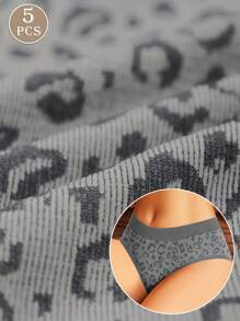 MEIYATING 5 件套女士豹纹无缝三角裤，低腰瑜伽内裤，弹力舒适 - 彩色 - 查看 4