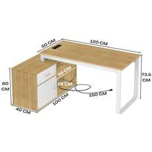 Mesa de estudio reversible con 2 estantes y toma de corriente - Blanco - Ver 2