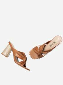 Women Fashion Chunky Round Heel Mule Sandals, Comfortable Open Toe Slip On For Summer Wearing - màu nâu - Xem 7