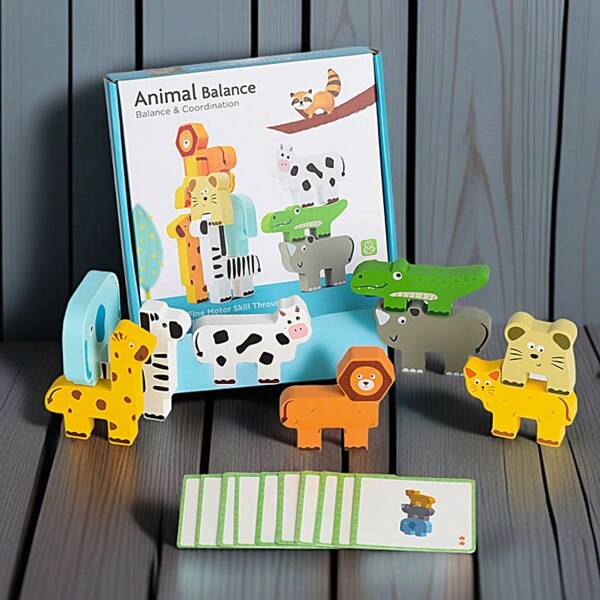 New Building Blocks And Puzzles, Large Animal Sorting And Stacking Building Blocks, Balanced Stacking Game, Animal Cognition, With 10 Advanced Cards, Suitable For Girls And Boys Aged 1, 2 And 3, Educational Toys In Kindergartens, Children's Day Gifts And Birthday Gifts.
