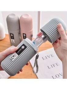 1 Pc Travel Toothbrush Set With Portable Storage Box, Rinsing Cup, And Toothpaste Holder - Alcohol-Free, Compact Design, Suitable For Oral Care
