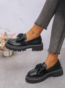 Giày lười đế dày chống trượt, gót trung bình, thắt nơ, kiểu dáng mới năm 2026, giày casual thoải mái ngoài trời, thời trang và tôn dáng, phù hợp cho sinh viên. - màu đen - Xem 2