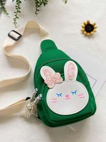 1pc Nylon Zipper Closure Korean Children'S Bag Girls Messenger Bag Fashionable Princess Girl Baby Cute Bunny Chest Bag, Comfortable And Adjustable Shoulder Straps, Versatile And Not Picky, Suitable For Outdoor, Play, Commuting, School Use, A Perfect Gift For Girls - Cartoon Chest Bag - View 7