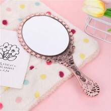 1 pieza Espejo de mano redondo de color metálico elegante, tamaño grande de 9.8 pulgadas * 4.5 pulgadas, espejo de vanidad para mujer, espejo de maquillaje ligero, adecuado para uso doméstico, maquillaje, barato, decoración de habitación, tocador, viaje, dormitorio, accesorios de maquillaje, espejo, espejo de vanidad, mini espejo, espejo compacto, espejo pequeño, espejo de mano