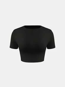 XLLAIS 2025 Women's Fitted Short Sleeve Crew Neck Sports T-Shirt, Cooling & Warm Layering, Cute Summer Top Casual Black - Black - View 10