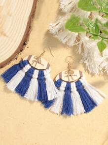 1 Pair Bohemian Football Tassel Bow Earrings, Suitable For Sports Season Wear