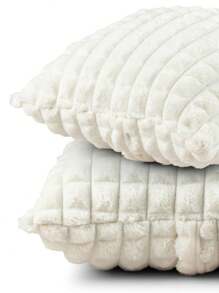 Kit Of 2 Cushion Covers 45cmx45cm Velvety In Soft Decorative Plush With Zipper - Marfil - Ver 2