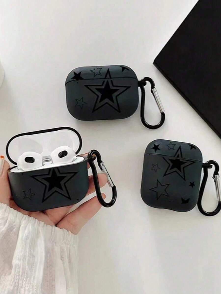 星形/花形耳机盒适用于 ，新款第四代 1/2、3/Pro/Pro2 无线耳机保护套，男朋友/女朋友礼物 - 星星圖形磨砂黑耳機套 - 查看 1