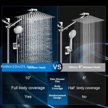[High Pressure Rain Shower Head] 8in/10in High Pressure Rain Shower Head Combo - 11 Inch Adjustable Extension Arm, 5 Settings Handheld Shower Spray Against Low Pressure Water - Long Hose