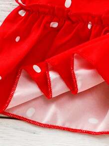 女宝宝休闲方领泡泡袖迷你连衣裙，适合春夏派对的礼物 - 紅色 - 查看 6