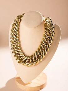 1 件复古朋克风格铁链几何项链，独特的嘻哈粗链颈链，适合女士，可作为派对礼物 - 銀色 - 查看 4