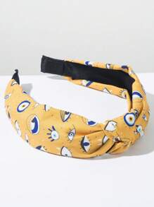 Bandana de Moda Coreana com Estampa de Olho de Demônio em Tecido, Acessório de Cabelo Versátil Minimalista com Coroa Alta Personalizada para Mulheres, Faixa de Cabelo, Tiara