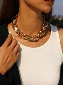 1pc Women's Punk Style Chunky Metal Chain Necklace, Simple & Chic - Gold - View 1