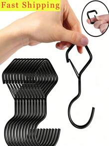 5pcs Heavy Duty S-Shaped Hooks With Safety Latch Design,Rustproof Metal Hooks For Hanging With Safety Buckle Design,Kitchen And Closet Hanging Hooks,Suitable For Plants, Pots, Towels And Bags,Hanging Plants