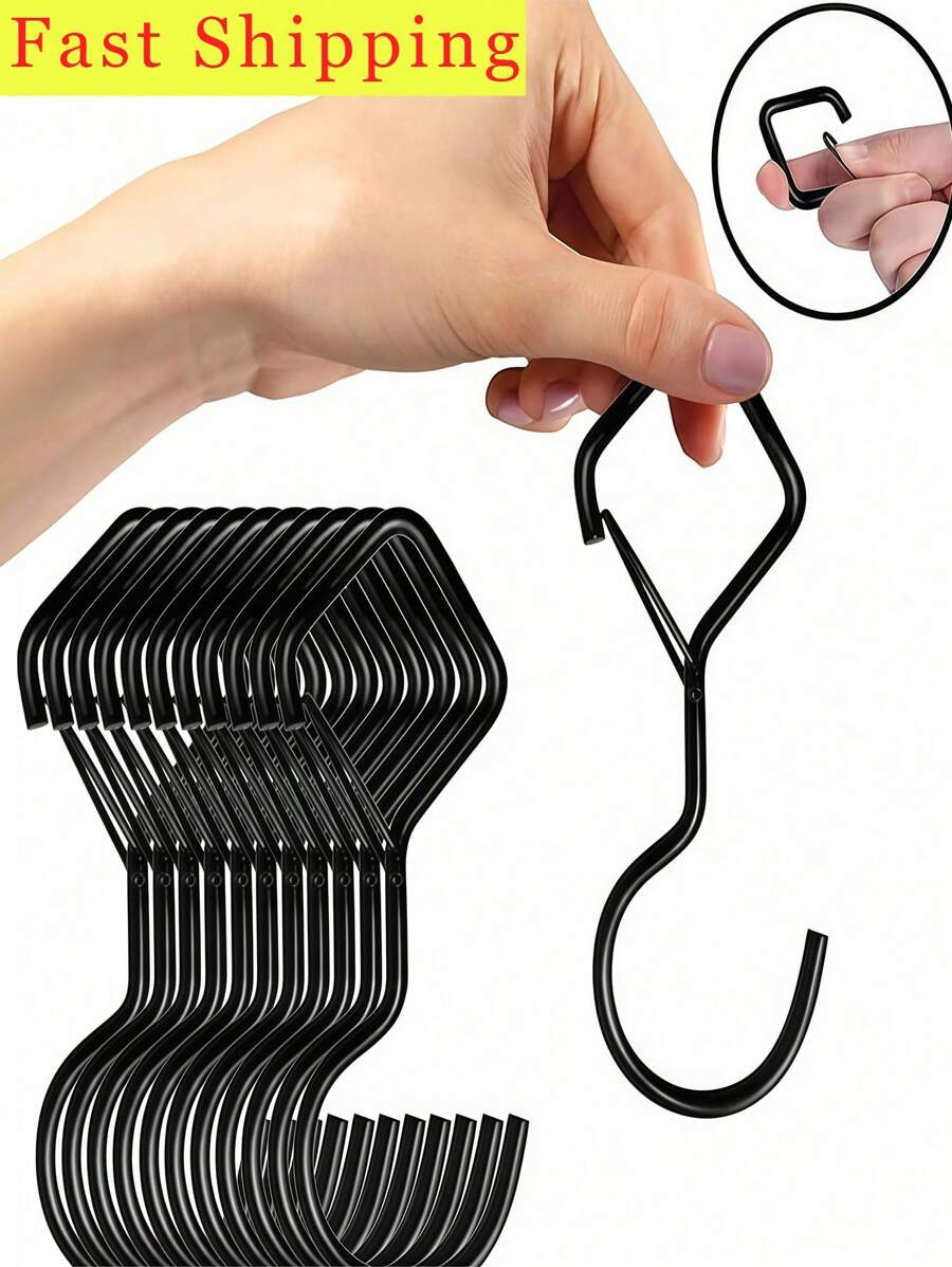 5pcs Heavy Duty S-Shaped Hooks With Safety Latch Design,Rustproof Metal Hooks For Hanging With Safety Buckle Design,Kitchen And Closet Hanging Hooks,Suitable For Plants, Pots, Towels And Bags,Hanging Plants