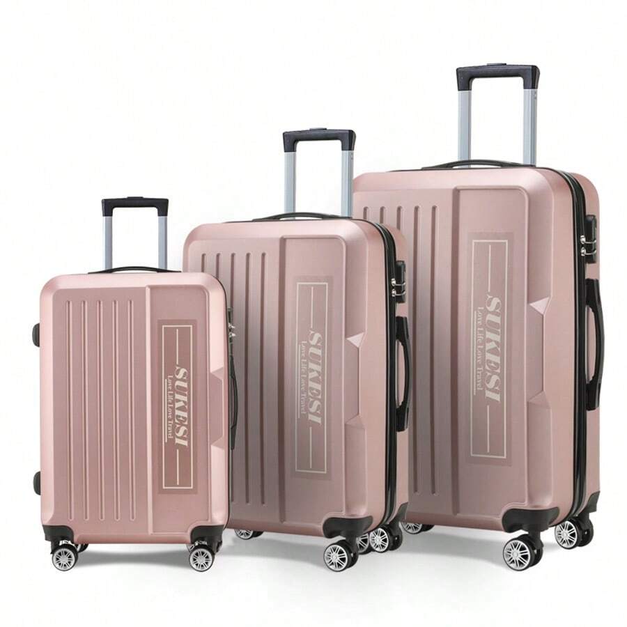 3pcs Luggage Set With 20 + 24 + 28 Inch Rolling Suitcases, Large Capacity Travel Trolley Bags Graduation - Dusty Pink - View 1