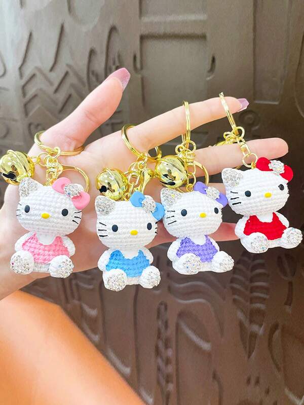 Sanrio 1 pezzo Portachiavi Hello Kitty Sanrio in resina con strass, ciondolo alla moda e carino per borse, accessorio per auto, adatto come regalo di compleanno o per coppie