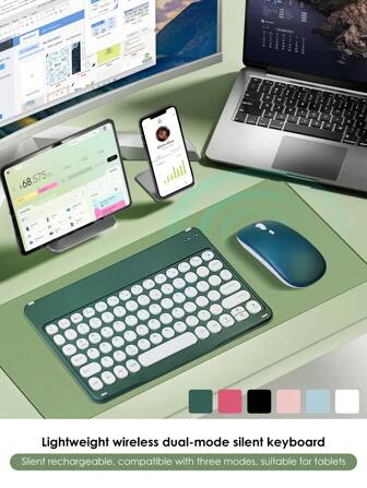 轻便便携静音 10 英寸无线鼠标和键盘套装，兼容多种系统，包括笔记本电脑、平板电脑、办公和游戏手机，可充电无线鼠标和键盘套装，兼容 3 个系统
