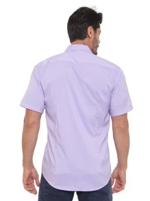 Rand paul Men's Slim Fit Short Sleeve Plain Dress Shirt With Pocket - 淡紫色 - 查看 2