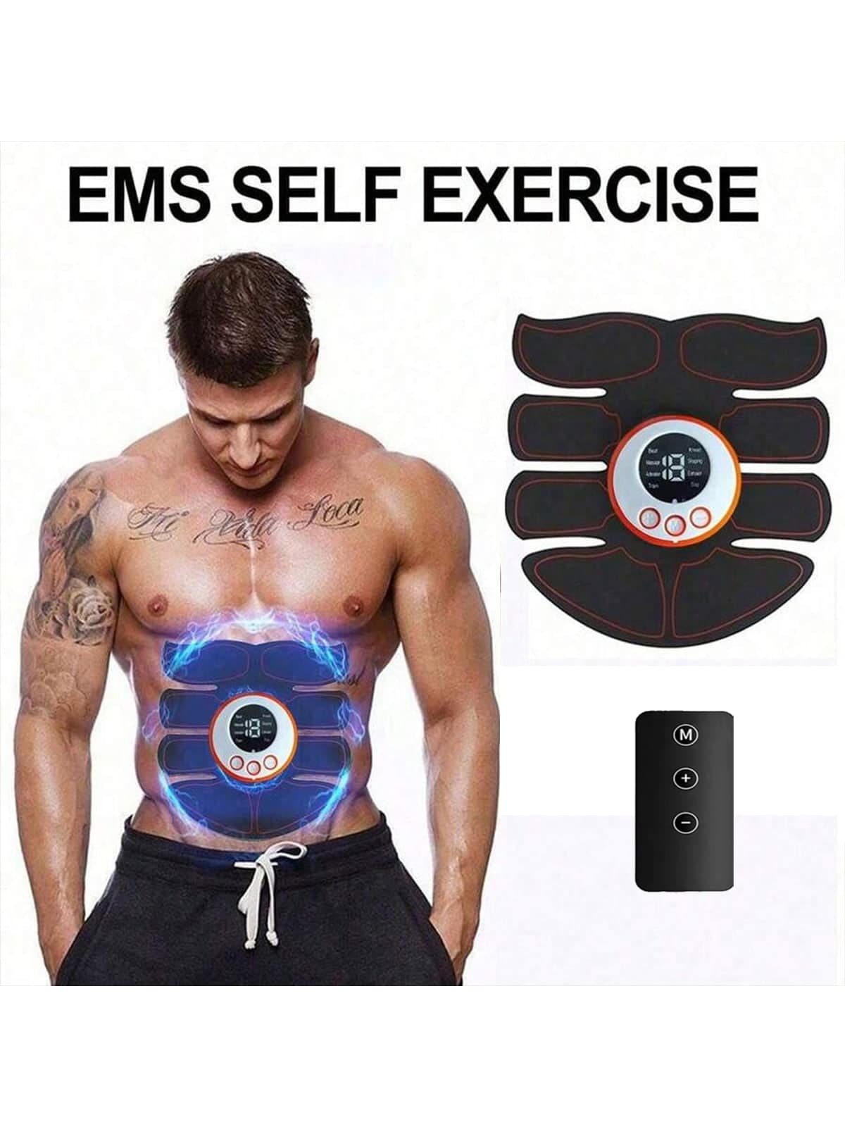 EMS Abdominal Muscle Stimulator Fitness ABS Arm Training Pads Muscle Exercise Device, USB Rechargeable, Home Use For Men - Black - View 1