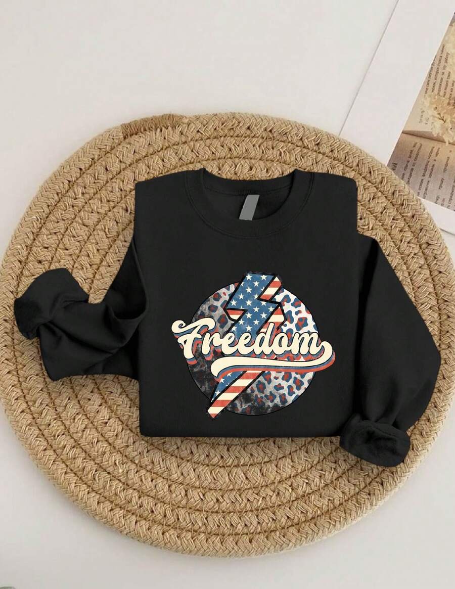 Freedom Leopard America Sweatshirt, Patriotic , USA , 4th Of July Sweatshirt, Independence Day , Memorial Day , Freedom , Red White Blue SG-303 - Black - View 1