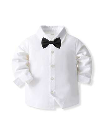 Young Boy Gentleman Style Solid Color Long Sleeve Shirt