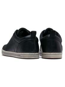 SHOESMALL Men's Leather Fashion Sneakers Classic Casual Black Shoes Retro Dress Sneakers For Men - AMY5122-黑色 - 查看 5