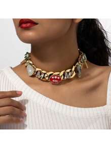 1 pieza Collar de cadena gruesa con perla exagerada, gargantilla de moda unisex, adecuado para fiestas