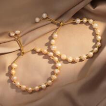 Baroque Shaped Freshwater Pearl Bracelet Pull-Out Daily Minimalist Mother's Day Gift - Gold - View 2