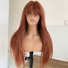 Layered Synthetic Hair Heat Resistant Long Straight For Party Dress Up Wigs Wear And Go Wig Rose Mesh Net With Bangs Copper Red - Copper red - View 3
