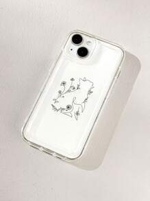 1 件简约线条猫咪花朵图案柔软 TPU 防滑手机壳适用于 11/12/13/14/15/16 Pro Max 防水防震防摔防刮 - 彩色 - 查看 3