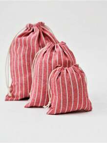 1 pieza Bolsa de tela a rayas de unicolor y simple, bolsa con cordón, bolsa de almacenamiento liviana y de uso común en el hogar, bolsa de almacenamiento a rayas para regalos y artículos varios
