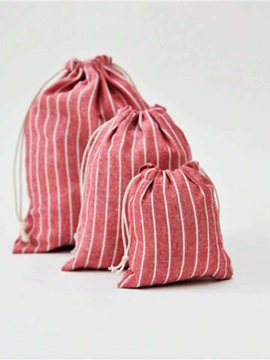 1 pieza Bolsa de tela a rayas de unicolor y simple, bolsa con cordón, bolsa de almacenamiento liviana y de uso común en el hogar, bolsa de almacenamiento a rayas para regalos y artículos varios