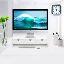 1PC White Ergonomic Office Desk Organizer, Monitor Stand With 3 Drawers, Office And Study Supplies, Desktop Accessories, Desktop Set - A - View 3