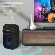 Bocina Bluetooth Portátil, Altavoz portátil Bluetooth 5.0 con Sonido estéreo, Ranura para Tarjeta TF, FM y micrófono incorporados, Altavoces portátiles para Exteriores y Viajes - Negro - Ver 4