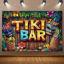 Telón de fondo con diseño tropical de flores y tótem - Tema hawaiano de playa, perfecto para decoración del hogar y reuniones familiares - Multicolor - Ver 2
