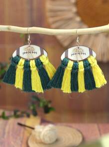 1 Pair Bohemian Football Tassel Bow Earrings, Suitable For Sports Season Wear