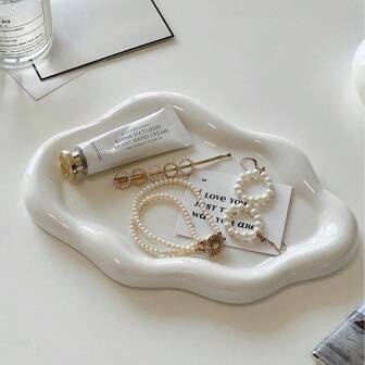 1 件优雅云形陶瓷托盘 - 单层奢华珠宝和香水展示架、珠宝托盘、珠宝盘、家庭、客厅、办公室钥匙收纳盒 - 完美的母亲节和礼物旅行收纳盒