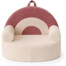 Toddler Chair Comfy, Foam Kids Chair With Soft Teddy Plush, Toddler Reading Armchair With Cute Rainbow Designs,Light Cream