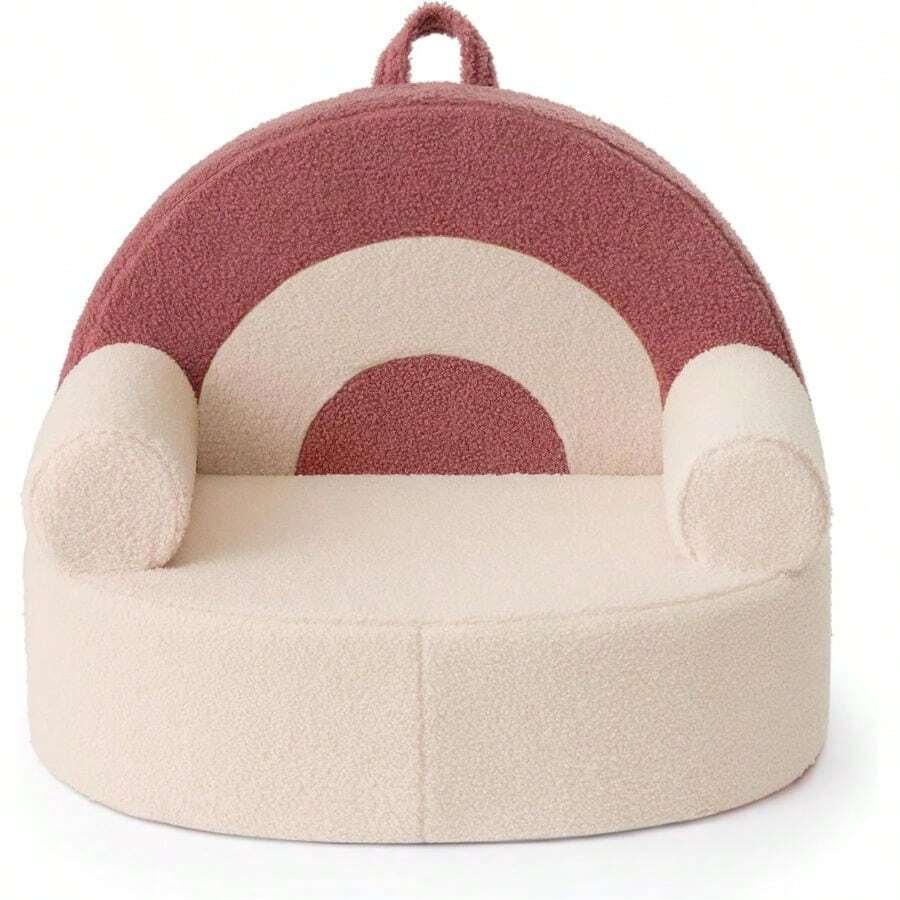 Toddler Chair Comfy, Foam Kids Chair With Soft Teddy Plush, Toddler Reading Armchair With Cute Rainbow Designs,Light Cream