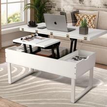 VOWNER 100*100 cm Couchtisch Höhenverstellbar Umwandelbar in Wohnzimmer-Esstisch, 3-in-1-Multifunktions-Wohnzimmertisch mit Versteckter Aufbewahrung