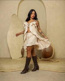Boho Chic Set Long Blouse High Waist Shorts  2025 - 米色 - 查看 6