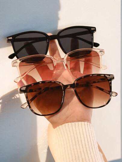 3pcs/Set Girls' Plastic Geometric Frame Colorful Lens Personalized Fashion Glasses, Suitable For Vacation And Party