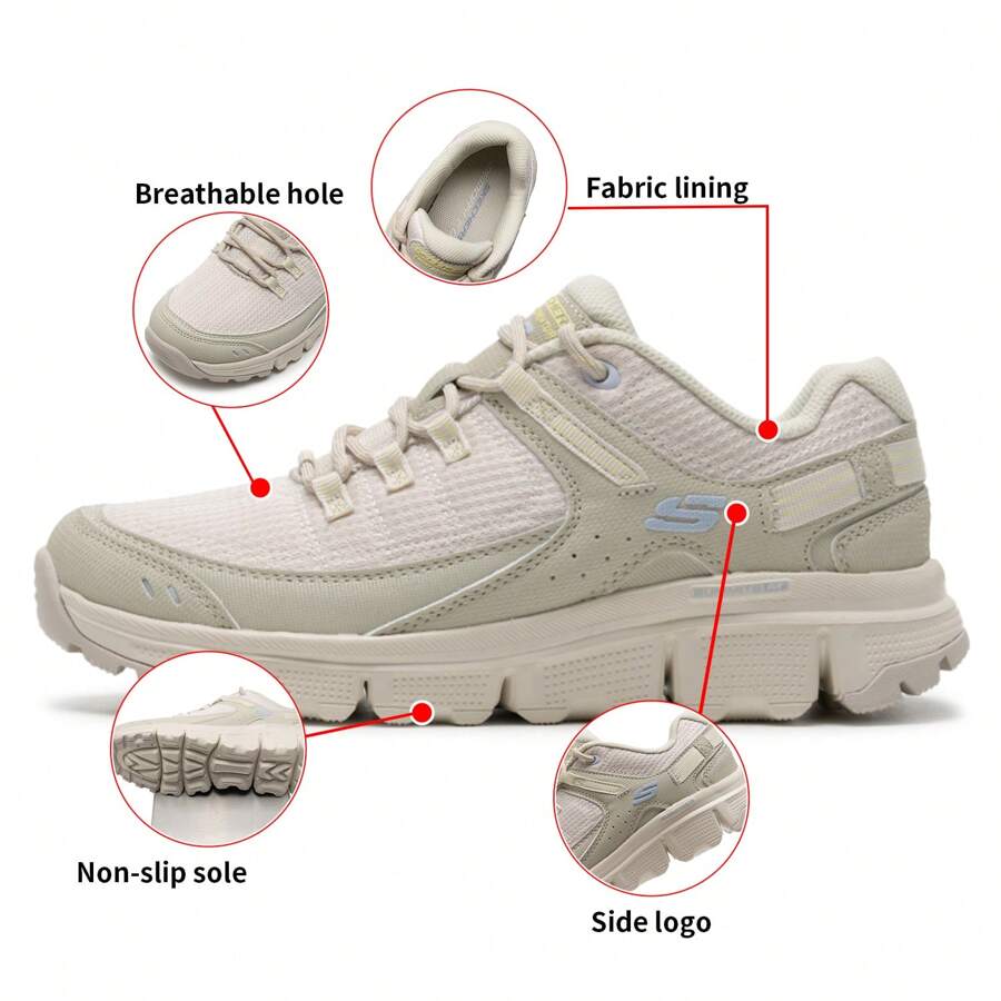 Skechers 女士休闲鞋，舒适百搭的网面透气休闲鞋，轻便户外女士休闲鞋，防滑软底徒步鞋，适合户外步行、露营，舒适软底网面鞋，适合日常穿着和散步 - 自然色/多色 - 查看 1