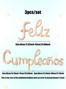 3 件/套西班牙“生日快乐”铝箔气球套装，奶油色、焦糖色、金色、银色、粉红色、玫瑰金、蓝色、粉红色、红色、黑色，悬挂气球，适用于生日派对、家庭活动、房间装饰 - 彩色 - 查看 16