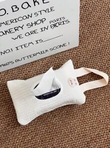 Minimalist Solid Color Car Tissue Box, Waterproof Tissue Paper Holder, Baby Stroller Tissue Hanging Bag, Embroidered Design