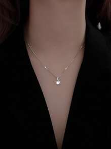 Colar de diamante único de prata esterlina 925 para mulheres, corrente de caixa delicada, estilo minimalista, natureza, luxo, delicado, colar com pingente brilhante, presente