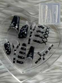 社交媒体 JK 皮革风格硅胶模具，多功能 3D 浮雕美甲贴纸和装饰品 - 無色 - 查看 6
